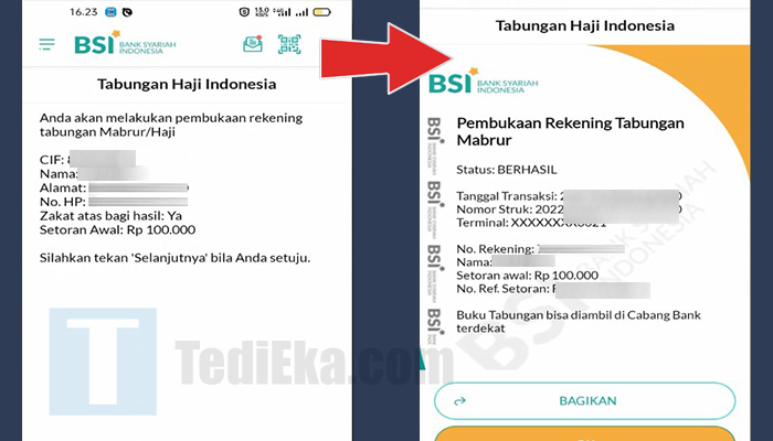 bsi mobile konfirmasi - pembkuaan rekening tabungan mabrur