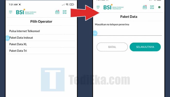 bsi mobile paket data pilih operator - nomor hp