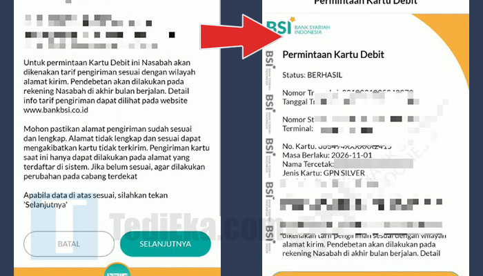bsi mobile permintaan kartu debit syarat dan ketentuan - permintaan berhasil