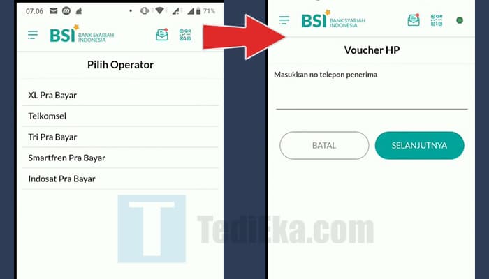 bsi mobile voucher hp pilih operator - masukkan nomor hp