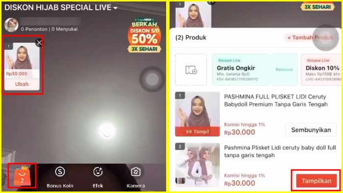 cara ganti produk yang tampil dalam shopee live