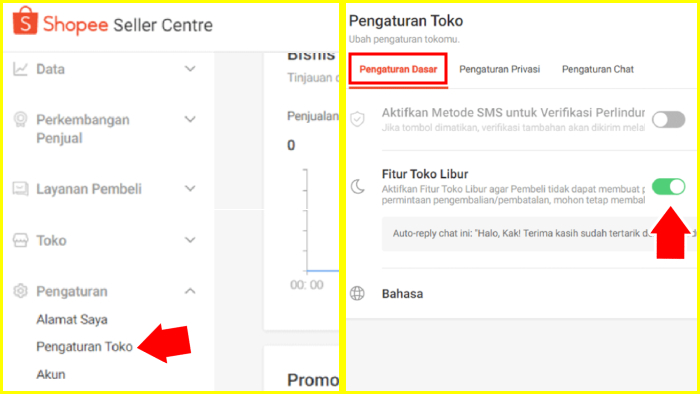 cara liburkan toko shopee lewat browser