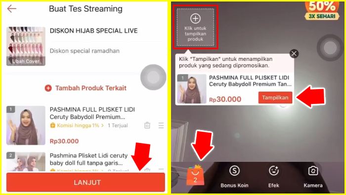 cara menampilkan produk pada live streaming shopee