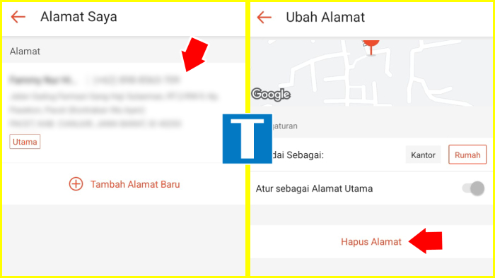 cara menghapus alamat dari shopee