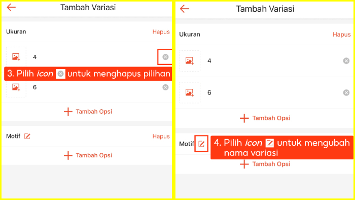 cara menghapus dan mengedit variasi