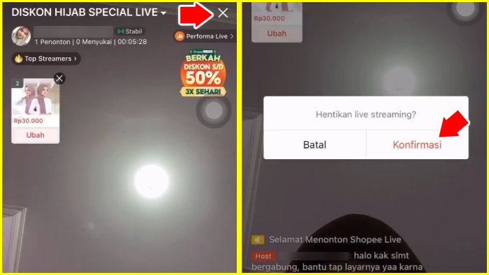 cara menghentikan live streaming shopee