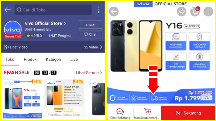 cari handphone lalu lihat halaman detail produknya