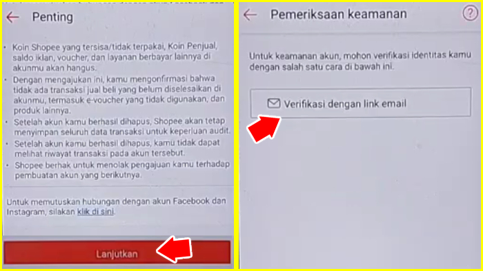 catatan penting shopee untuk penghapusan toilet pemeriksaan keamanan verifikasi dengan link email