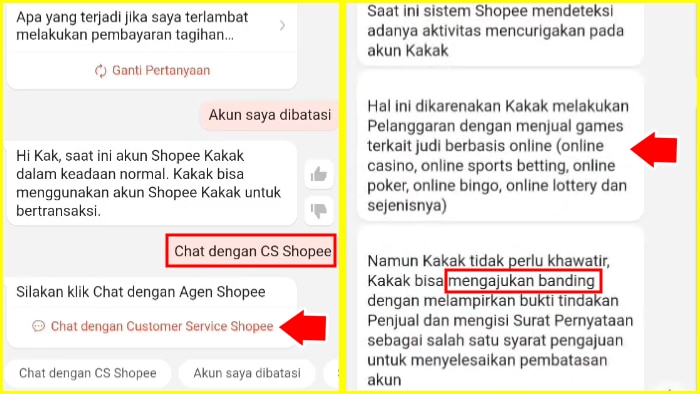 chat dengan agen shopee dan pengajuan banding