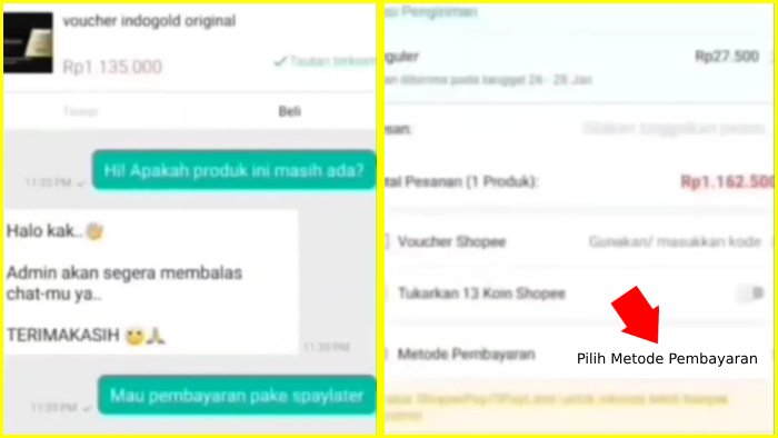 chat penjual lalu pilih lagi metode pembayarannya