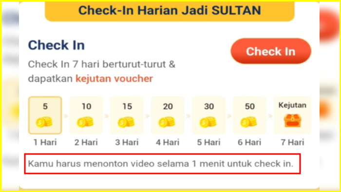 check in harian buat dapet koin shopee nonton video selama 1 menit