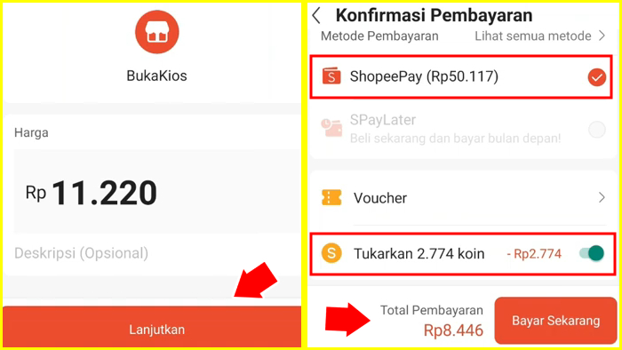 dialihkan ke halaman pembayaran shopeepay aktifkan opsi penukaran koin shopee