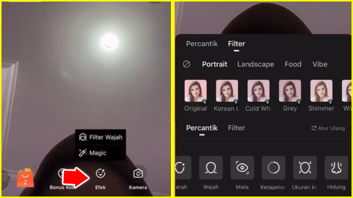 efek filter wajah untuk live streaming shopee