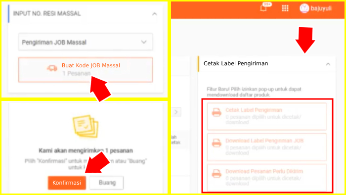 fitur buat job massal shopee terus cetak label pengiriman