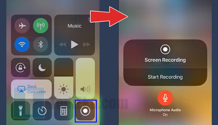 iphone menu cepat tekan rekaman layar - start recording microphone audio