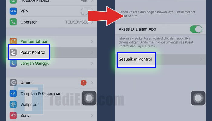 iphone pengaturan pusat kontrol - sesuaikan kontrol