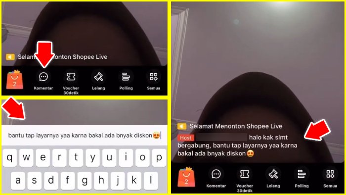 komentar pada live streaming shopee