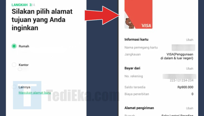 line bank pilih alamat tujuan - tinjau informasi