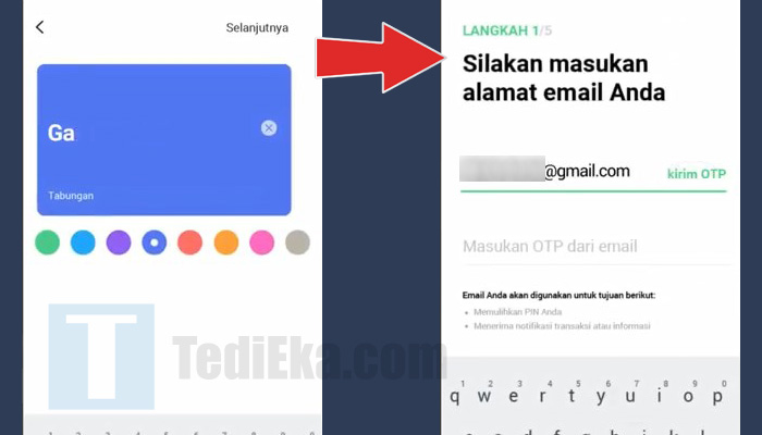 line bank pilih warna tabungan - beri nama - masukkan alamat email