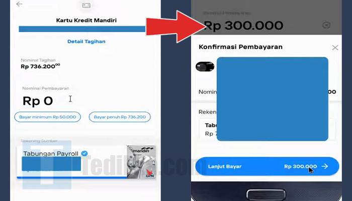 livin mandiri bayar kartu kredit nominal pembayaran - konfirmasi pembayaran