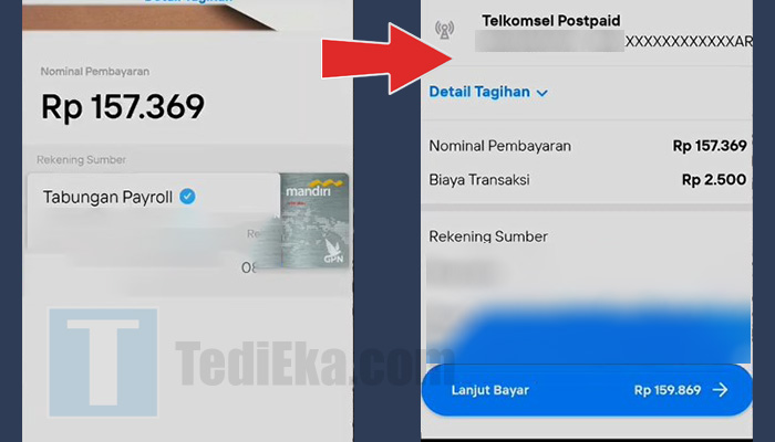 livin mandiri telkomsel postpaid konfirmasi pembayaran