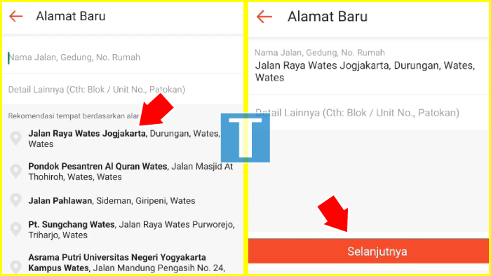 manfaatkan rekomendasi berdasarkan alamat pilih titik terdekat sebagai awalan