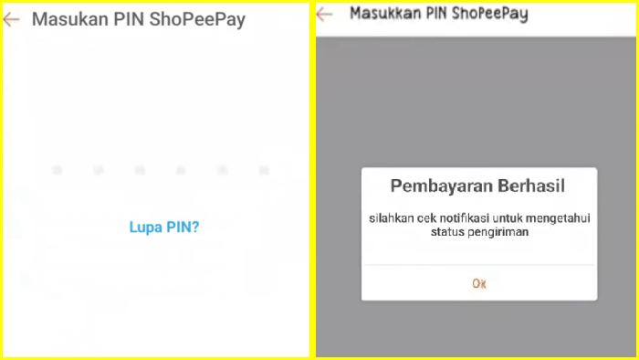 masukan pin shopeepay pembayaran berhasil