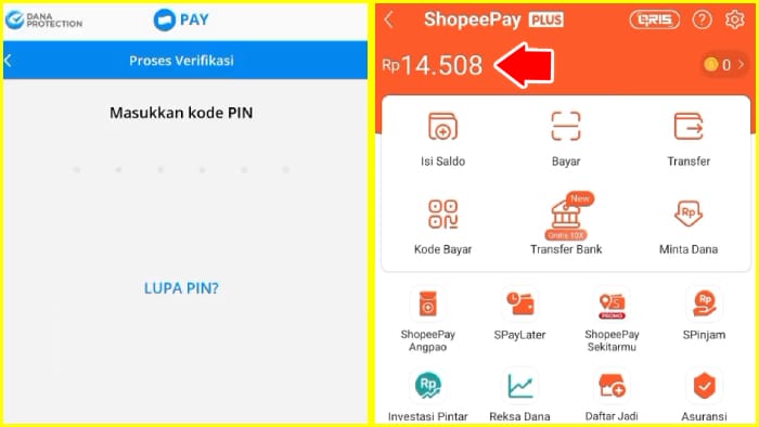 masukkan kode pin dana dan cek saldo akhir shopee-mu