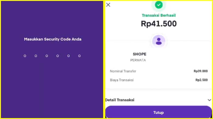 masukkan security code status transaksi berhasil