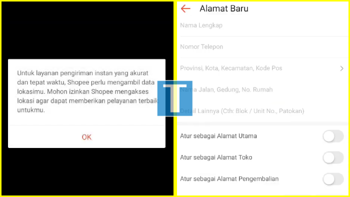 mengisi detail penting untuk alamat pengiriman shopee