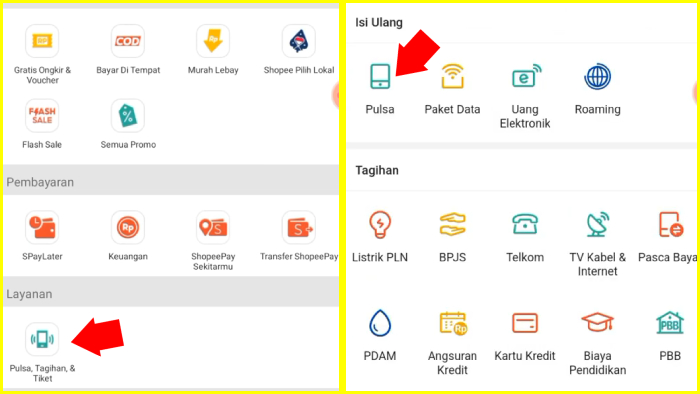 menu pulsa tagihan dan tiket tap menu pulsa shopee