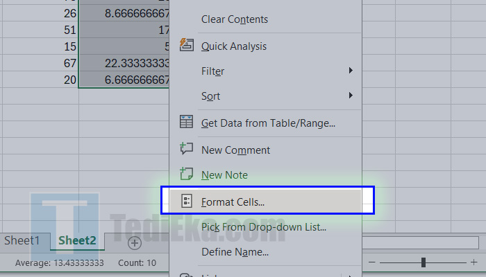 microsoft excel klik kanan format cells