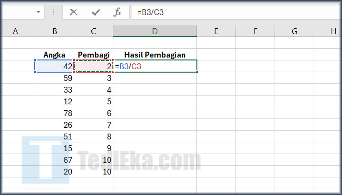 microsoft excel rumus pembagian