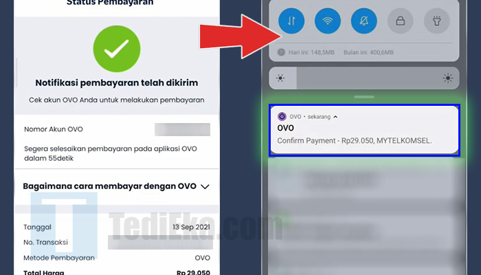 my telkomsel notifikasi pembayaran telah dikirimkan - notifikasi ovo
