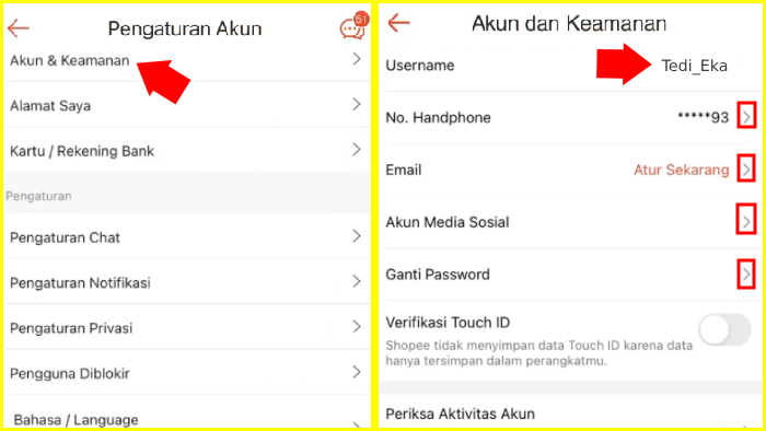 pengaturan akun dan keamanan shopee tanda username tak bisa diganti