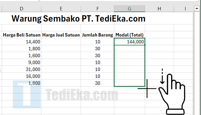 perkalian excel click tahan ke bawah