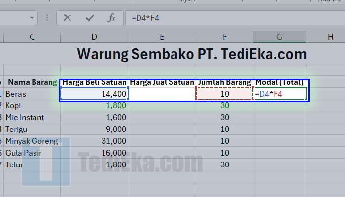 perkalian excel rumus