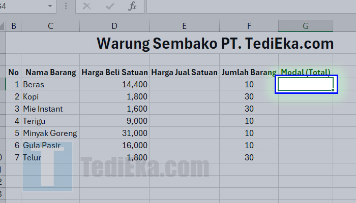 perkalian excel tentukan tempat hasil perkalian