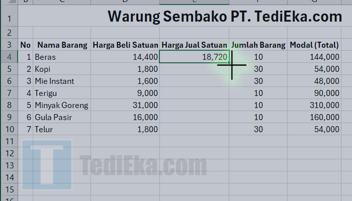 perkalian persentase excel cursor plus kecil