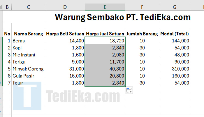 perkalian persentase excel hasil