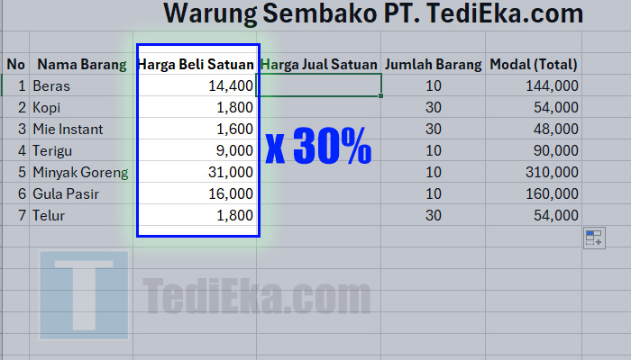 perkalian persentase excel tentukan kolom yang ingin dikalikan