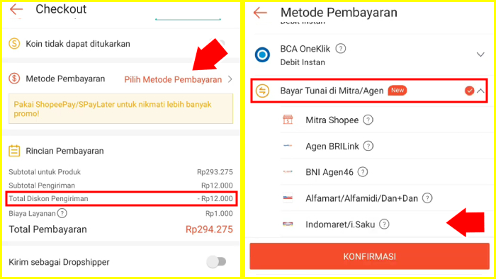 pilih metode pembayaran mitra agen indomaret isaku