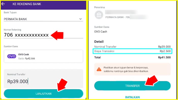 proses transfer ke rekening bank biaya transaksi