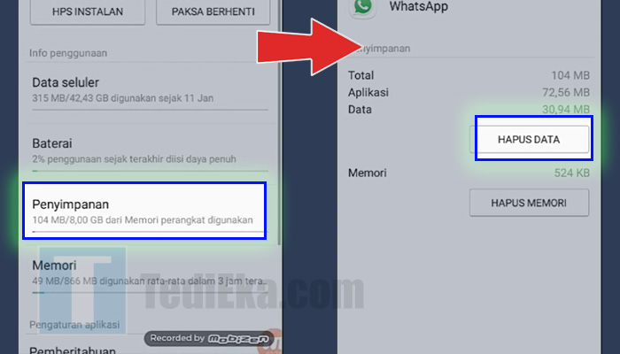 setelan hp whatsapp penyimpanan - hapus data