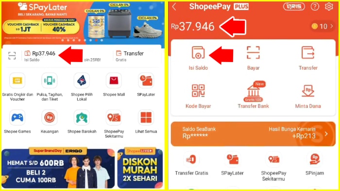 tap isi saldo pada aplikasi shopee