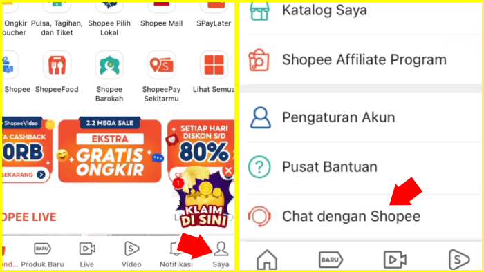 tap lagi saya tekan chat dengan shopee