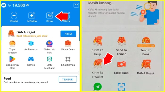 tap menu kirim dalam aplikasi dana lalu tekan kirim ke e-wallet