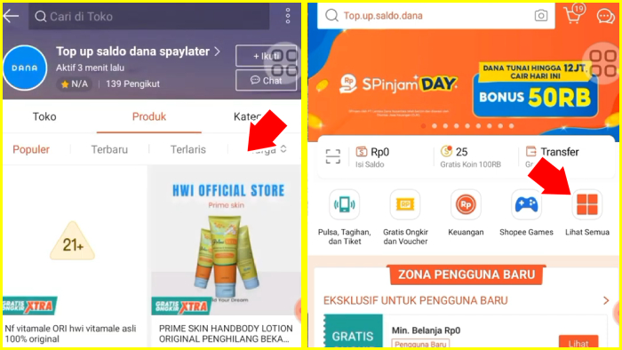 tap menu lihat semua shopee