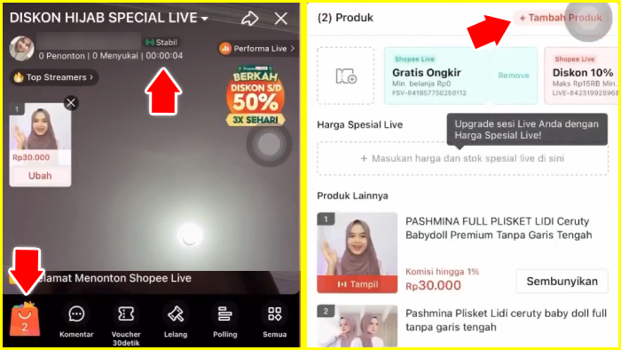 timer live shopee tambah produk untuk live