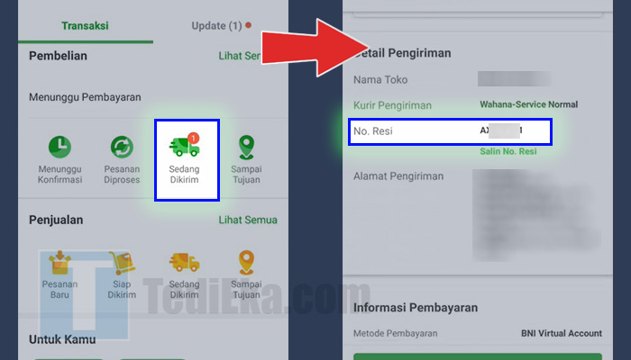 tokopedia sedang dikirim - nomor resi wahana